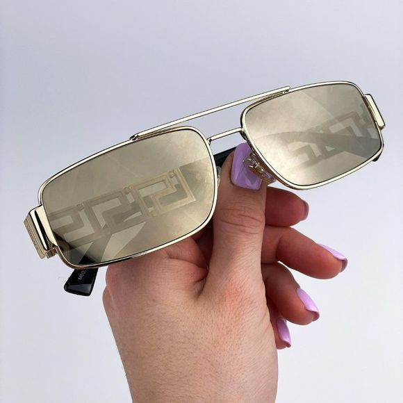 Versace Sunglasses VE2257 10025A Gold Light Brown Mirror Metal Pilot Unisex
